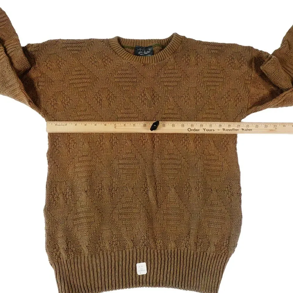 John Weitz Vintage Cable Geometric Knit Brown Sweater Made in the USA Large - Picture 6 of 8